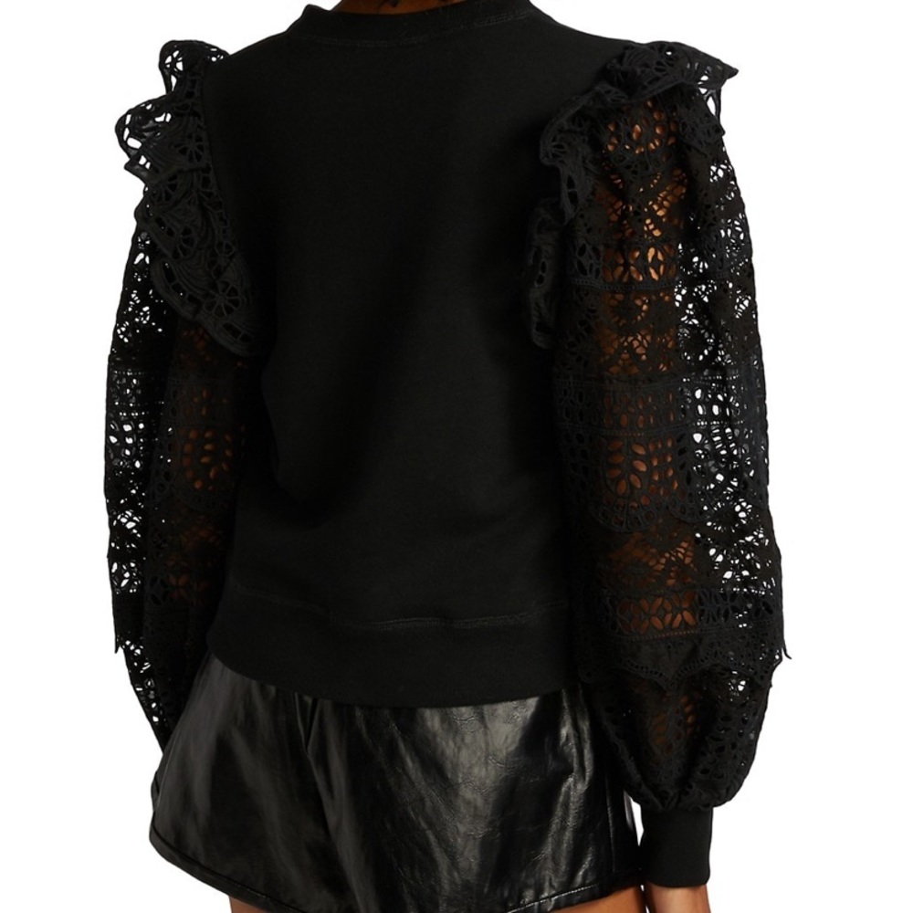 SEA Patrizia Lace Combo Sweatshirt Top Black Cropped Puff Sleeve - Picture 2 of 8